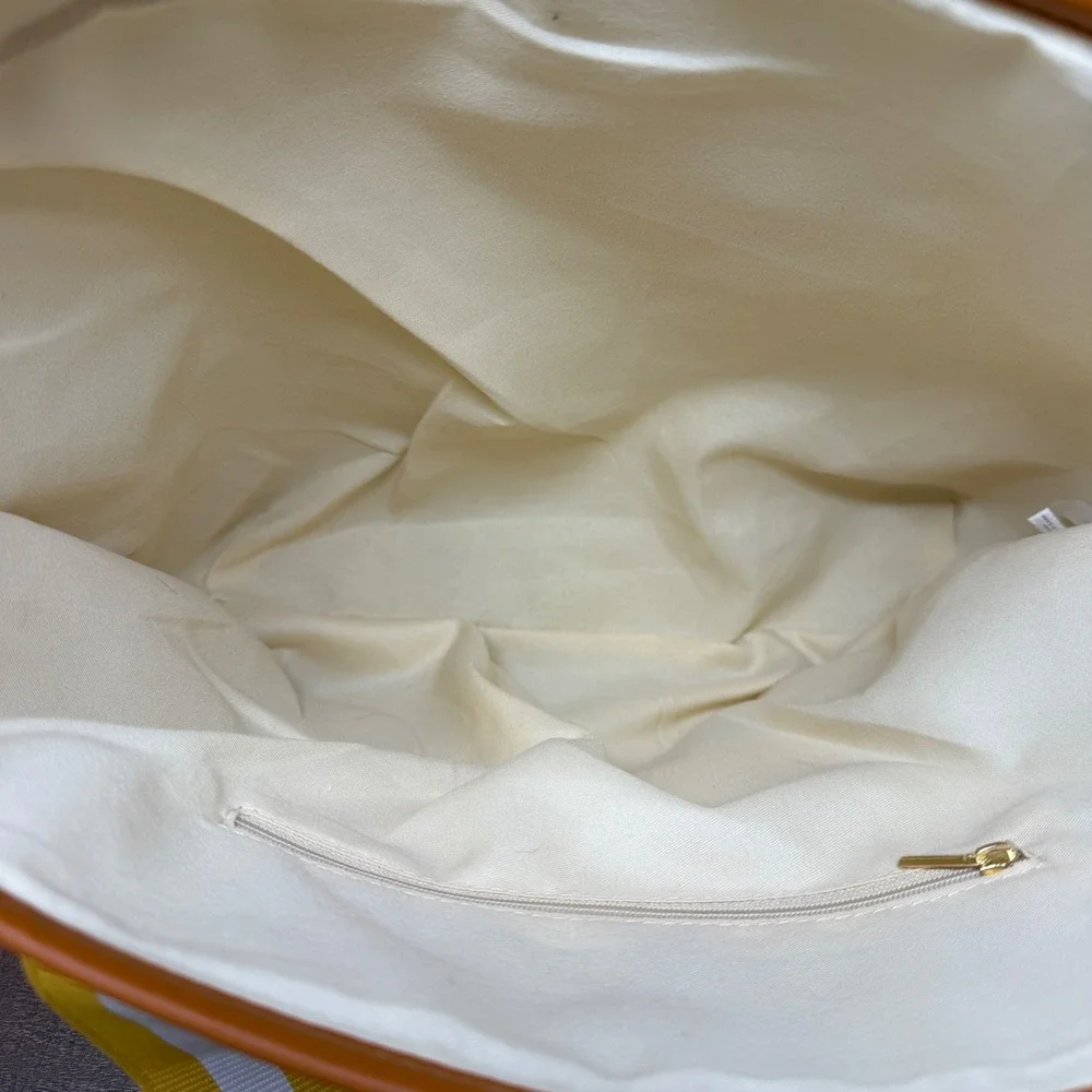 NWOT Striped Canvas XL‎ Tote Bag – Mustard Yellow & Cognac Faux Leather